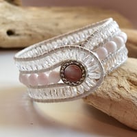 Image 1 of White Leather Crystal Cuff Bracelet