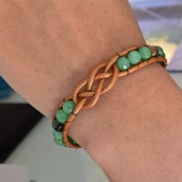 Image 2 of Celtic Knot Leather Bracelet, with Green Faceted Gemstones