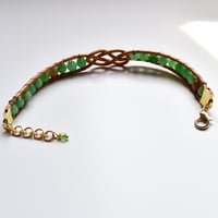 Image 4 of Celtic Knot Leather Bracelet, with Green Faceted Gemstones