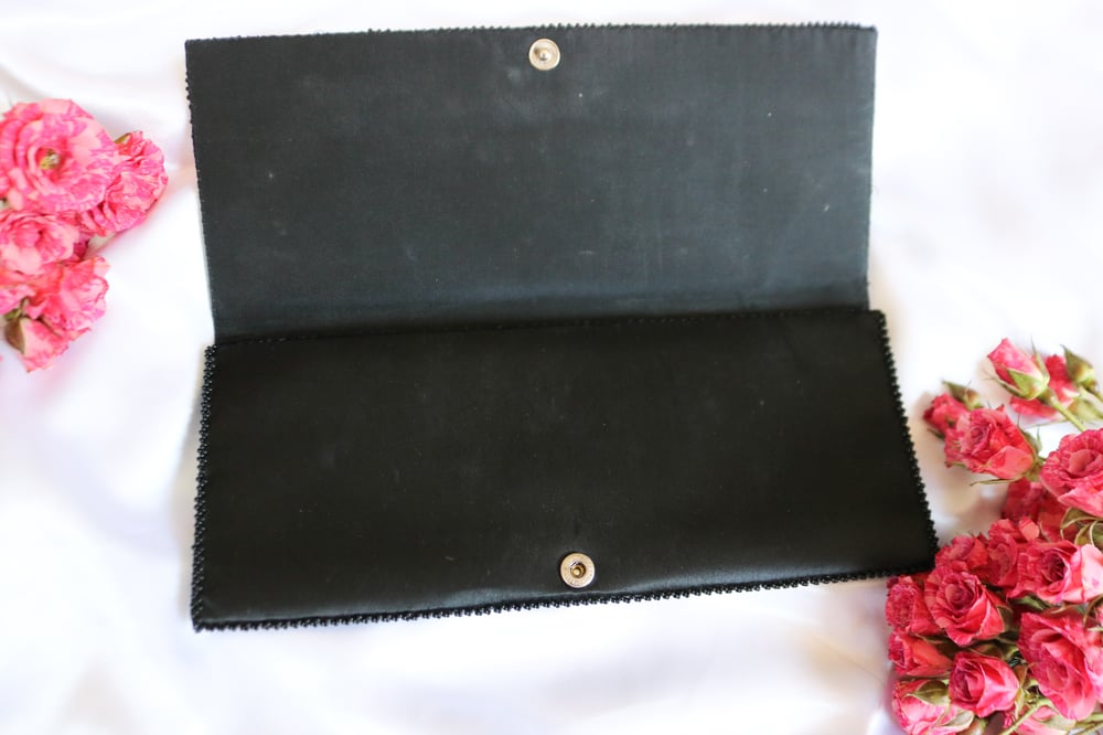 Image of Vintage Black Beaded Floral Clutch 