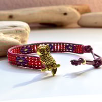 Image 4 of  Leather Wrap Bracelet with Beaded Flowers, Various Colors