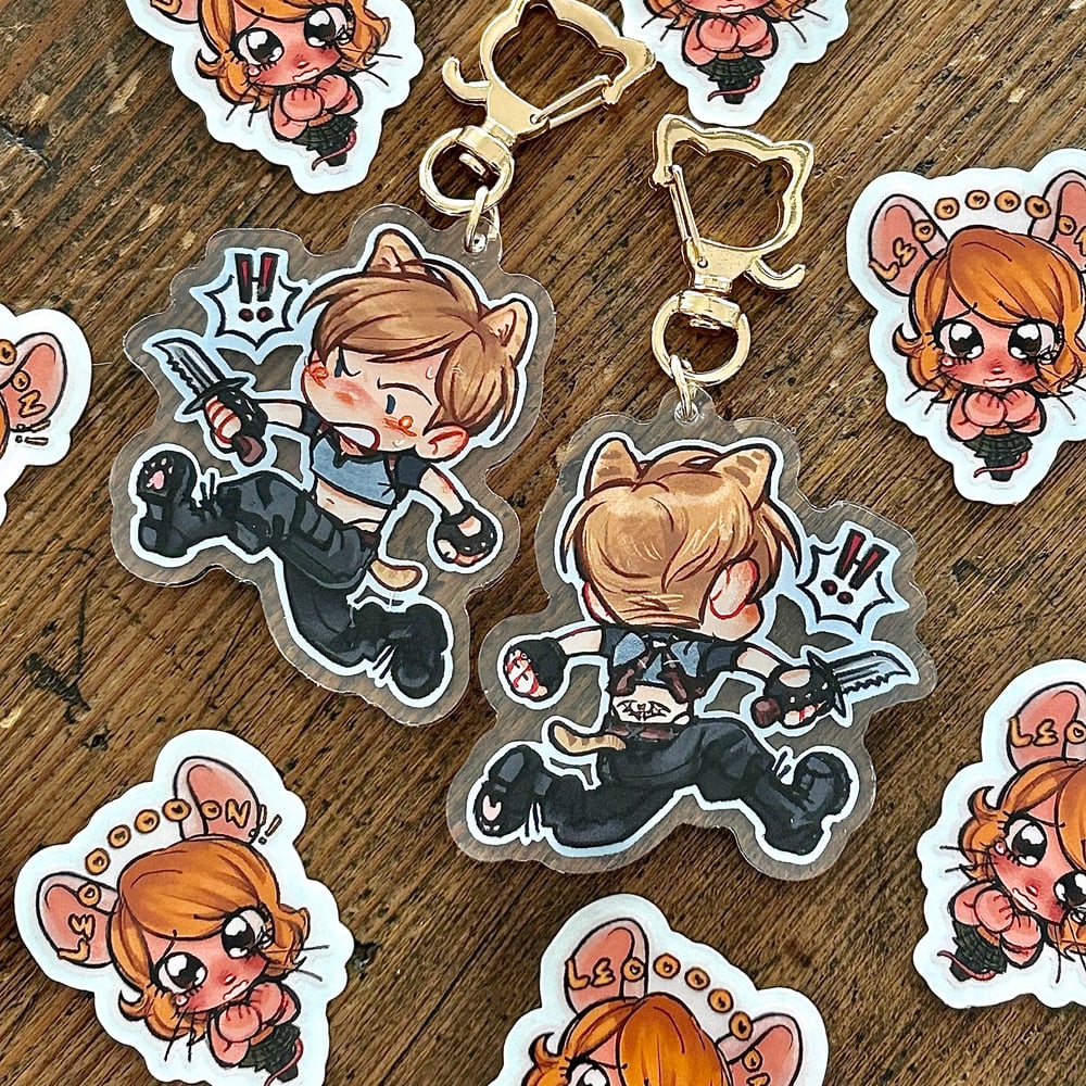 [LAST CHANCE] kitty leon fanservice clear acrylic charm & mouse ashley sticker