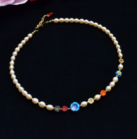 Image 2 of Pearl and Multi-Color Flower Necklace