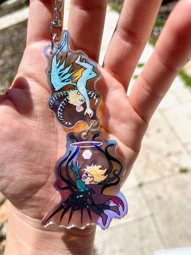 [ Trigun ] Vash + Knives Rainbow Holo Linking Charm