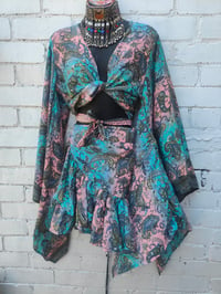Image 3 of Tulum co ord frill skirt set turquoise and pink 
