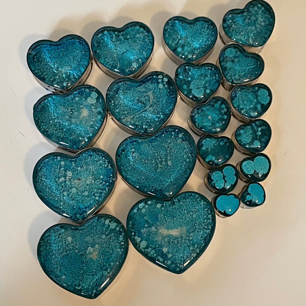 Image of Silver Heart Blue Inky Plugs (sizes 0g-1 1/4)
