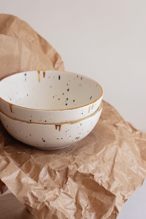 Image of White and Gold dripping Bowl