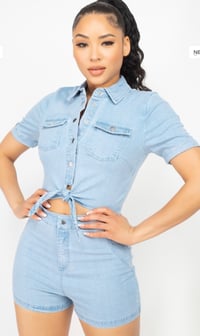 Image 1 of Denim Short Rompers 