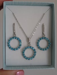 Image 5 of Kate Middleton Princess of Wales Inspired Replikate Sky Blue Crystal Hoop Earring & Necklace Set