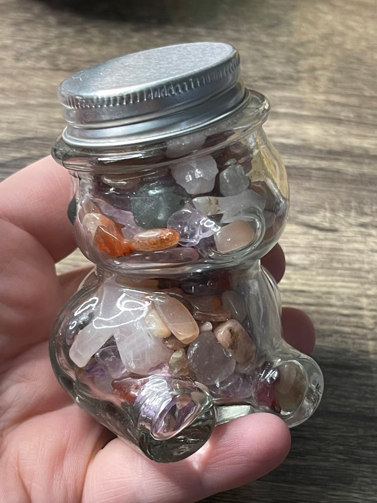 Image of Glass teddy chip jar 