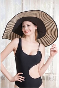 Black and Tan Wide brim Straw  Hat