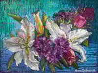 Image 1 of Bouquet with White Lily Flowers | Oil Pastel Painting | 40x30cm