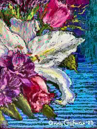 Image 4 of Bouquet with White Lily Flowers | Oil Pastel Painting | 40x30cm