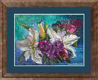 Image 5 of Bouquet with White Lily Flowers | Oil Pastel Painting | 40x30cm