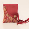 Vintage tapestry and leather cross body purse in red