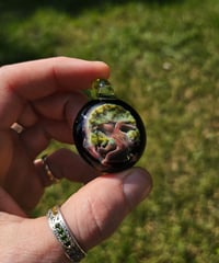 Image 3 of Bonsai tree pendant backed in galaxy with an opal lime bale. This is the most 3 dimensional one yet