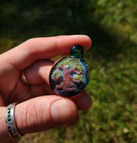 Image 1 of Bonsai tree pendant backed in green galaxy with tropical green bale.