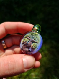 Image 1 of Bonsai tree pendant backed in pink slyme with opal lime bale.