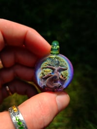 Image 2 of Bonsai tree pendant backed in pink slyme with opal lime bale.