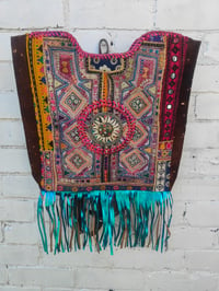 Image 1 of Amaze Balls back pack chocolate brown and turquoise fringes 