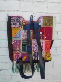 Image 2 of Amaze Balls Back Pack white n brown fur turquoise fringes