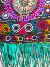 Image 5 of Amaze Balls Back Pack white n brown fur turquoise fringes