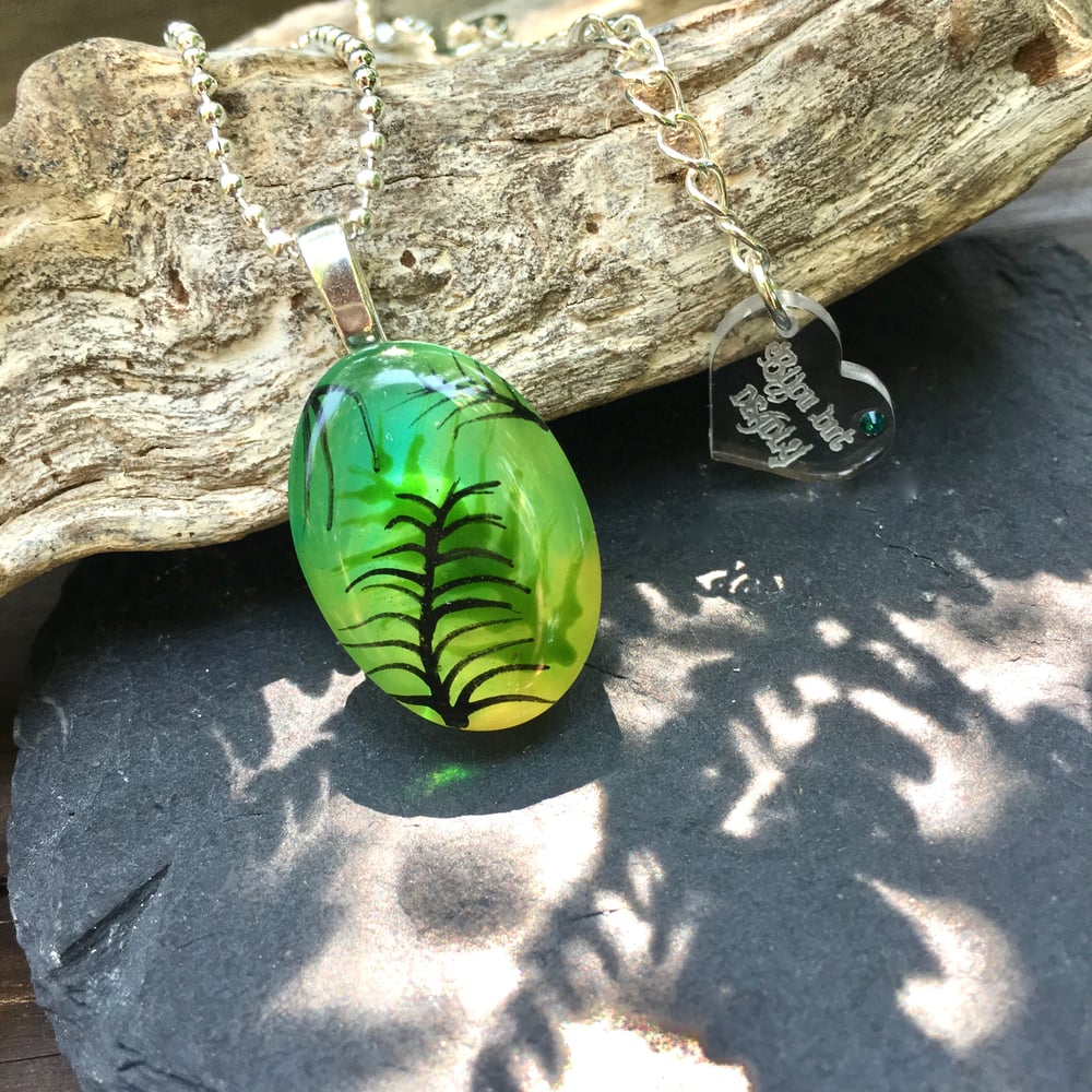 Tropical Palm Abstract Painted Resin Mini Pendant - Yellow/Green