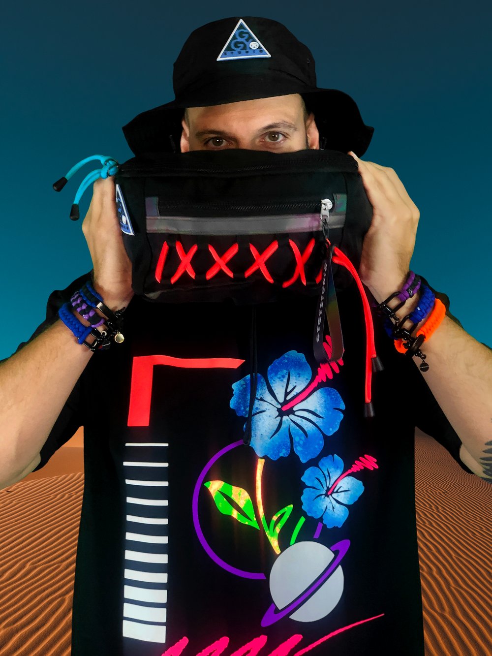 MULTICORD NEON RED / BLUE WAIST BAG