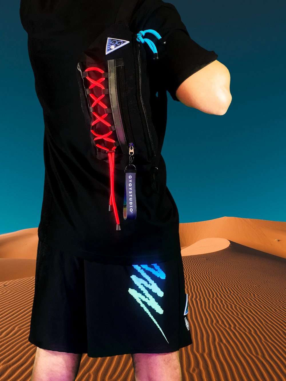 MULTICORD NEON RED / BLUE WAIST BAG