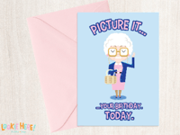 Image of Sofia Petrillo from the Golden Girls TV Show "Picture It..." Illustrated Birthday Card 4 by 6 Inch