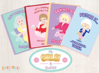 Image of Set of Four Golden Girls TV Show Illustrated Birthday Cards - 4 by 6 Inch