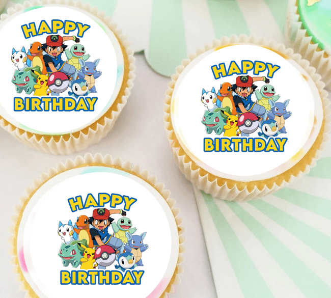 Pre-cut Birthday POKEMON Toppers / Cupcake Cookie Cake Edible Topper