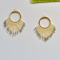 Image 2 of Hoop Earrings, Short Fringe, Creamy Pearl 