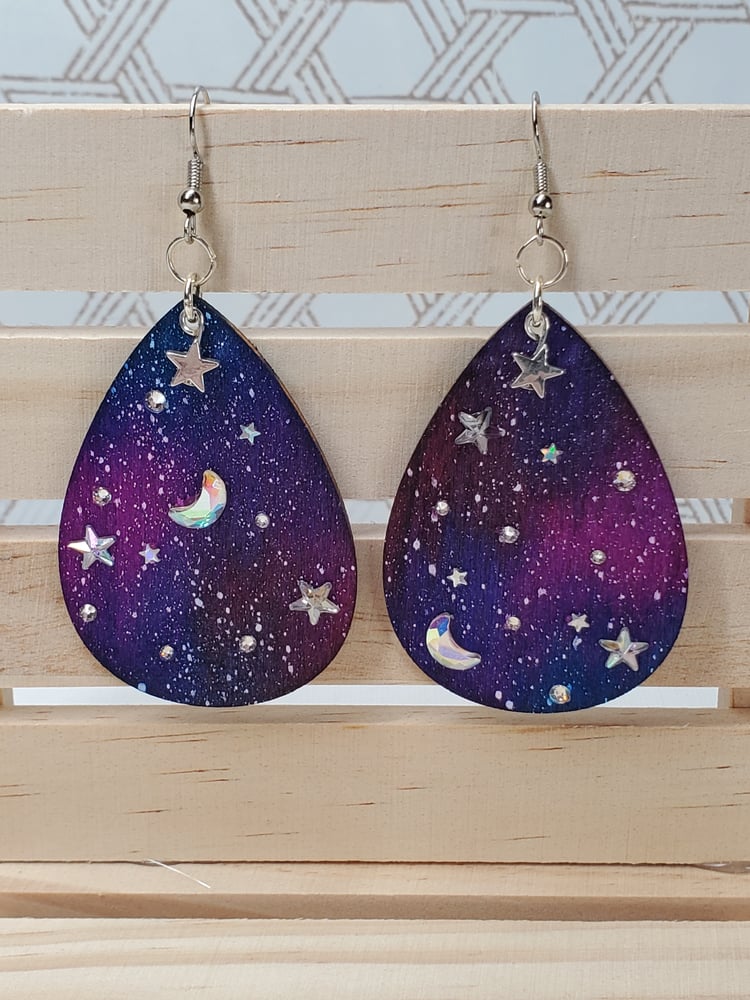 Image of Hand-Painted Celestial Wooden Earrings