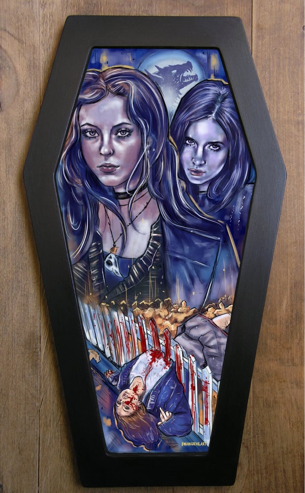 Goth Girl Coffin Elvira Bats Art 