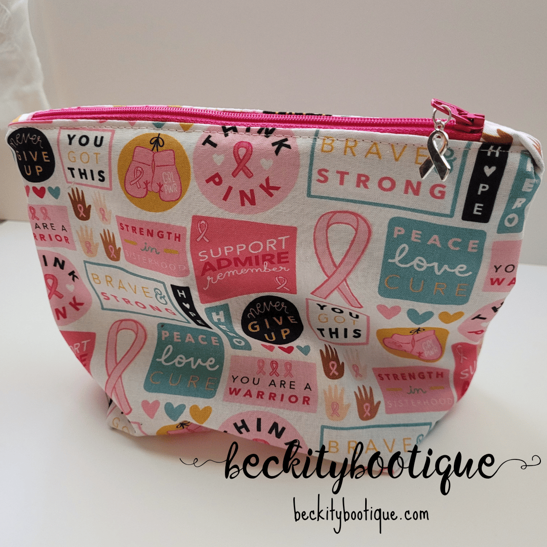 Image of Breast Cancer Cosmetic Pouch with Zipper