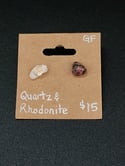 Quartz & Rhodonite Studs