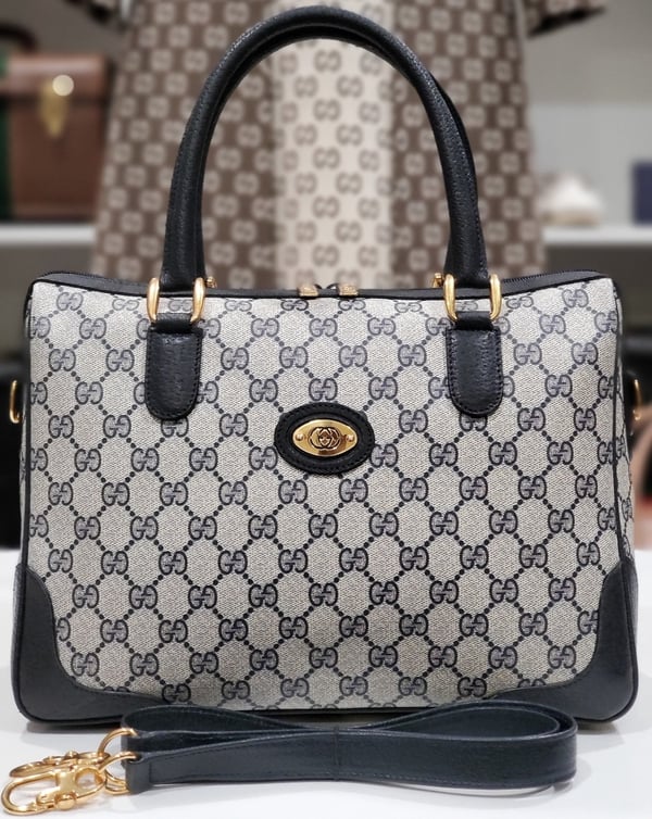 Image of Vtg Gucci Blue Monogram Satchel Bag