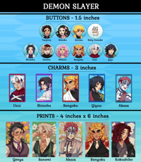 Image 1 of Demon Slayer Buttons, Charms, & Prints