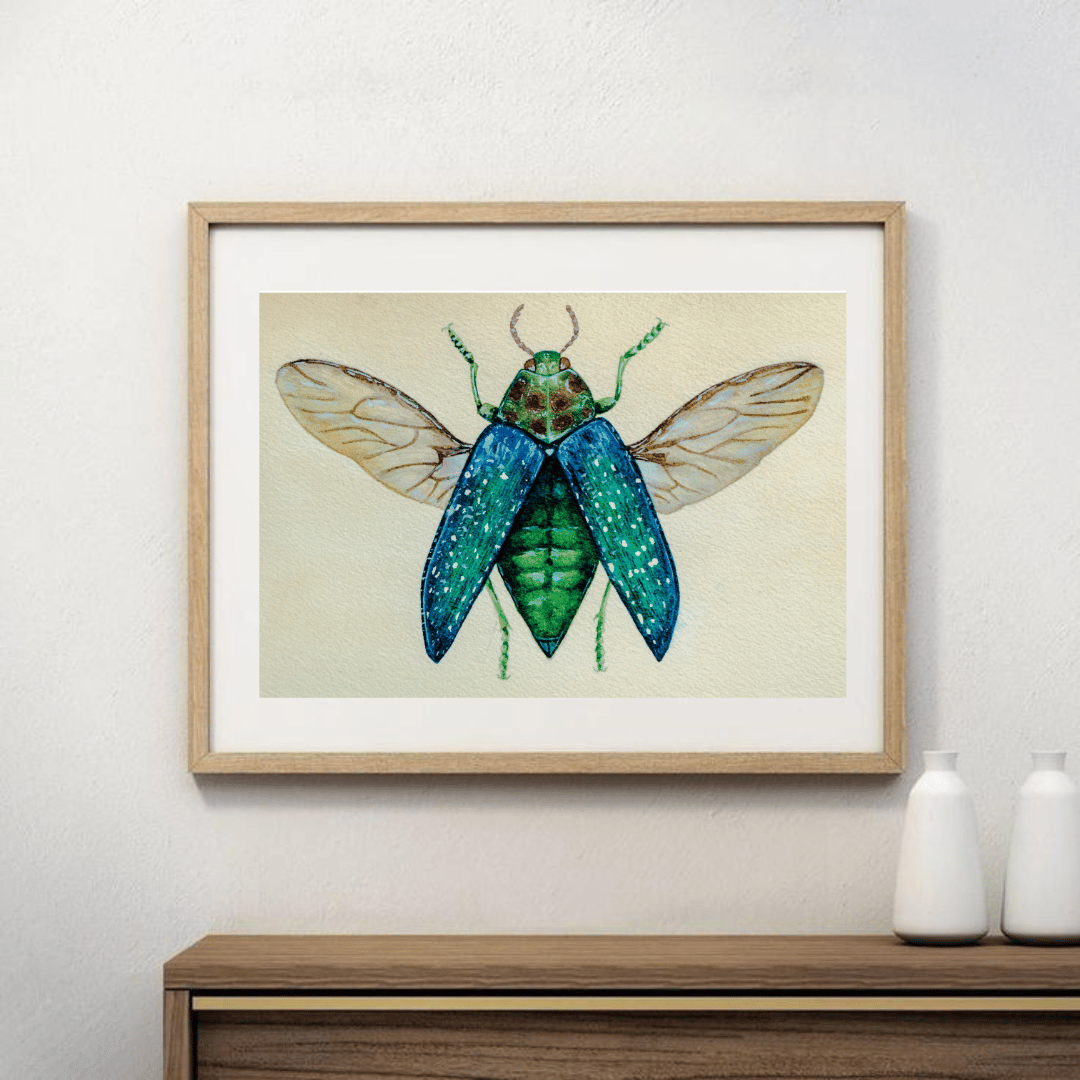Image of Green Jewel Beetle Watercolor Illustration LIMITED EDITION PRINT 
