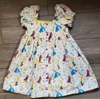 Disney Yellow Princesses with Icons Square Neck Gathered Dress Size 6