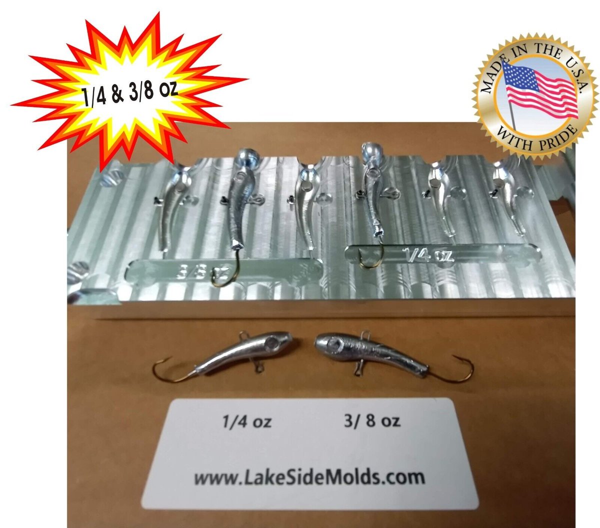 Vertical Jigging Minnow Mold ( 6 cavity ) Size 1/4 and 3/8 oz Combo