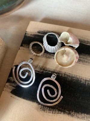 Image of ‘Spin’ spiral studs in hammered recycled silver 