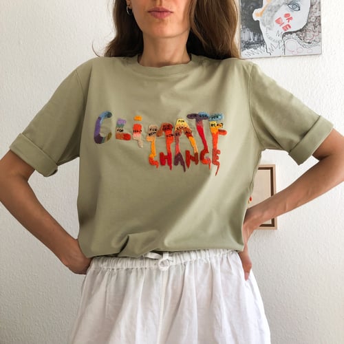 Image of Climate change for real - hand embroidered t-shirt, one of a kind