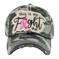 Image 1 of THIS IS MY FIGHT HAT - Adjustable Camo Distressed Denim Pink Ribbon Ball Cap