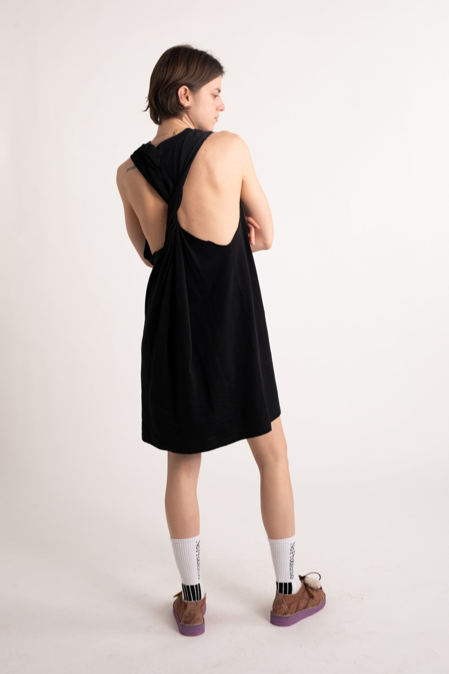 Image of ARIES ARISE TWISTED VEST DRESS BLACK