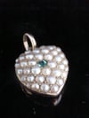 Victorian high carat 15ct yellow gold emerald pearl heart locket momento pendant