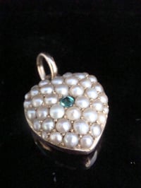 Image 1 of Victorian high carat 15ct yellow gold emerald pearl heart locket momento pendant