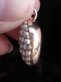 Image 3 of Victorian high carat 15ct yellow gold emerald pearl heart locket momento pendant