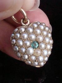 Image 4 of Victorian high carat 15ct yellow gold emerald pearl heart locket momento pendant
